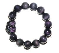 Bracelet en cristal Feng Shui Naturel Arc-en-ciel Obsidienne Lucky Fox Charm Balance Bracelet Bijoux de vacances Amulette Attirer l'argent prospérité Chance, or, 8 mm (Couleur : Rainbow Eye,