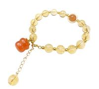 Bracelet en cristal jaune naturel avec pendentif kaki - Bracelet en pierre précieuse de quartz agate de 8 mm pour la prospérité et la chance - Amulette Feng Shui réglable pour femme