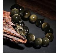 Bracelet en cristal naturel Feng Shui Lucky Fox Charm Gold Sheen Obsidienne Rainbow Eye Bracelet en obsidienne Amulette de richesse Attirer l'argent Prospérité Chance, Rainbow Eye, 8 mm (Couleur