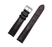 Bracelet en cuir à coutures contrastées - 18 mm, noir avec coutures rouges, pour homme, avec boucle ardillon,18mm