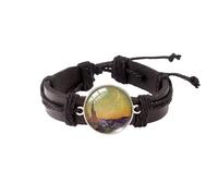Bracelet en cuir à lacets Van Gohn - Motif tournesol - Cabochon en verre - Pendentif dôme - Bijoux pour homme, 20 mm, Verre