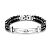 Bracelet en Cuir Acier Inoxydable Fermoir Tressé Prénom Personnalisé Noir Cuir argent/violet/Or rose Cadeau pour Homme Femme Le Petit Ami Le Père Le Frère Anniversaire Fête de Pères (Text)