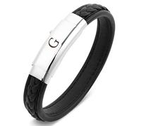 Bracelet en cuir avec lettre initiale pour homme, bracelet noir avec boucle réglable, cadeau pour papa, mari, frère, petit ami, fils, grand-père, Cuir, Pas de gemme