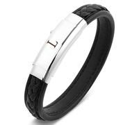 Bracelet en cuir avec lettre initiale pour homme, bracelet noir avec boucle réglable, cadeau pour papa, mari, frère, petit ami, fils, grand-père, Cuir, Pas de gemme