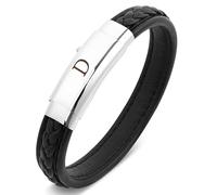 Bracelet en cuir avec lettre initiale pour homme, bracelet noir avec boucle réglable, cadeau pour papa, mari, frère, petit ami, fils, grand-père, Cuir, Pas de gemme