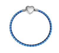 Bracelet en cuir bleu de 19 cm avec chaîne torsadée en forme de cœur et serpent, pendentif en argent sterling 925 compatible avec les breloques Pandora Moments