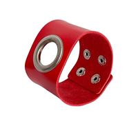 Bracelet En Cuir,Bracelet Manchette Large Style Gothique Punk Rock Biker Bracelet En Cuir Unisexe avec Anneau Creux À Pression Bracelet Manchette Réglable Vintage pour Hommes et Femmes Rouge