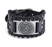 Bracelet En Cuir,Bracelets En Cuir Véritable pour Hommes De Poignet Runiques Boussole Large Manchette Celtique Païen Nordique Viking Réglables Tressés Faits À La Ma