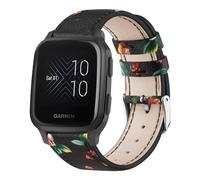 Bracelet en cuir compatible avec Garmin Venu Sq Music, bracelet de rechange en cuir véritable de 20 mm pour Garmin Venu Sq Music/Venu Sq/Venu/Venu 2 Plus (fleur noire et rouge)