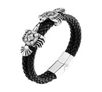Bracelet en Cuir Corbeau en Acier Inoxydable Viking for Hommes, Bracelet Manchette en Corde Tressée Noire Double Couche Fait À la Main, Nordic Odin Raven Vintage Punk Bracelet Bijoux(22CM)