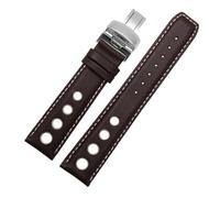 Bracelet en cuir de 20 mm compatible avec Tissot Sports Racing Series PRS516 T91 1853 Bracelet de montre for homme avec fermoir papillon Ceinture en cuir de vache souple(Brown-white,Without buckle)
