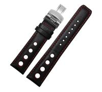 Bracelet en cuir de 20 mm compatible avec Tissot Sports Racing Series PRS516 T91 1853 Bracelet de montre for homme avec fermoir papillon Ceinture en cuir de vache souple(Black-red,Silver buckle)