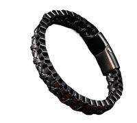 Bracelet en cuir et acier inoxydable pour homme, bracelet chaîne avec breloque, cadeau décontracté pour papa, petit ami, 21cm, Métal, Pas de gemme