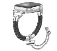 Bracelet en cuir et métal compatible avec les bracelets Apple Watch pour femme, bracelet réglable et élégant pour iWatch Series 10/9/8/7/6/5/4/3/2/1/SE/Ultra (noir argenté, 41/40/38/42 mm (série 10))