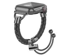 Bracelet en cuir et métal compatible avec les bracelets Apple Watch pour femme, bracelet réglable et élégant pour iWatch Series 11/10/9/8/7/6/5/4/3/2/1/SE/Ultra (noir noir, 41/40/38/42 mm (Series 10