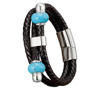 Bracelet En Cuir Et Pierre Naturelle Pour Homme, Bracelet Manchette Tressé Multicouche En Cuir Noir Avec Fermoir Magnétique, Style Bohème Western, Blanc, 3 X 19 Cm. Idéal Pour Un Anniversaire Ou