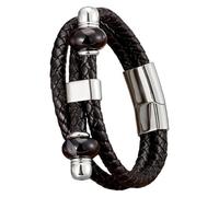 Bracelet En Cuir Et Pierre Naturelle Pour Homme, Bracelet Manchette Tressé Multicouche En Cuir Noir Avec Fermoir Magnétique, Style Western Bohème, Pour Homme Et Femme, Idéal Pour Un Anniversaire