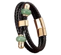 Bracelet En Cuir Et Pierre Naturelle Pour Homme, Bracelet Manchette Tressé Multicouche En Cuir Noir Avec Fermoir Magnétique, Style Western Bohème, Pour Homme Et Femme, Idéal Pour Un Anniversaire