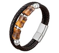 Bracelet En Cuir Et Pierre Naturelle Pour Homme, Style Bohème Vintage, Double Tresse, Orné D'Une Pierre Œil-De-Tigre. Bracelet Fait Main, Blanc, Pour Un Courage Et Une Protection Contre Le Stress