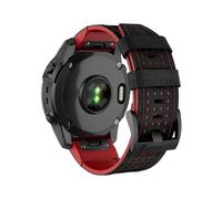 Bracelet en cuir et silicone bicolore 26 mm 22 mm for montre Pour Garmin Fenix 8 E 47 mm 7X 7 6X 6 5X Plus/Epix Pro 51 mm QuickFit(Black Red,26mm Fenix 7X 7X Pro)