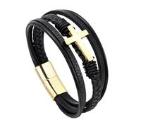 Bracelet En Cuir Faith pour Homme Bracelets Multicouches Tressés À La Main Bracelet En Cuir Croisé pour Homme Bracelet Manchette Punk Vintage Cadeau pour Garçons Lui Bijoux Accessoires Or 21 Cm