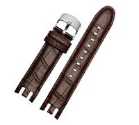 Bracelet en cuir for bracelet de montre Swatch 21mm for YRS403 for 412 for 402G Bracelet de poignet noir bracelets de montre homme accessoires de ceinture de montre ( Color : A Brown silver , Size : 2