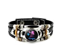 Bracelet En Cuir Lumineux 12 Constellation - Bracelet Punk À Tissage Multicouche Avec Douze Signes Du Zodiaque,Balance Scorpion Virgo Leo Button Time Gem Bracelet Pour Homme Et Femme,Vierge,Taille Un