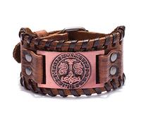 Bracelet en cuir Marteau de Thor, Mjolnir Viking Nordic Runes Cuff Wide Wristband Celtic Knot Cuff Bangles Bracelet Réglable pour Hommes Femmes (C)