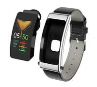 (Bracelet en cuir (noir argent)) Montre connectée K50 avec bracelet en cuir de 1,08 pouce et écouteurs