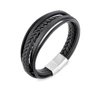 Bracelet en cuir noir de Philip Jones avec fermoir en acier inoxydable