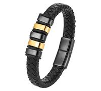 Bracelet En Cuir Noir Pour Homme, Élégant Bracelet Tressé Avec Fermoir Magnétique, Bracelet Manchette Tressé Classique Fait Main, Cadeaux Uniques Pour Papa, Amis, Frères, Fils, Noir-Or 2 23 Cm