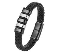 Bracelet En Cuir Noir Pour Homme, Élégant Bracelet Tressé Avec Fermoir Magnétique, Bracelet Manchette Tressé Classique Fait Main, Cadeaux Uniques Pour Papa, Amis, Frères Et Fils, Noir-Blanc, 2
