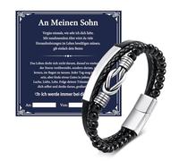 Bracelet en cuir noir pour hommes, cadeaux pour mon fils, 18 ans, cadeau de fête des pères pour papa, bracelets en cuir pour homme, cadeau d'anniversaire, cadeaux de Noël, 21 cm, Acier inoxydable Cuir