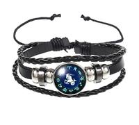Bracelet En Cuir Noir Tissé Fluorescent, Orné Des 12 Constellations Du Zodiaque, Avec Pendentif Gardien. Multi-Rangs Ajustables. Idéal Pour Femmes Et Hommes. Bijou Cadeau. Capricorne, 21 Cm.