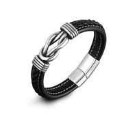 Bracelet en cuir personnalisé avec nœud infini pour homme, bracelet de maman à fils, bracelet personnalisé en acier inoxydable, cadeau de bijoux, bracelet connecté pour toujours pour homme (argent)