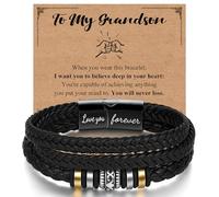 Bracelet en cuir pour garçon, bracelet à fermoir magnétique gravé pour cousin, neveu, frère, petit-fils, fils, cadeau d'anniversaire pour adolescent, 7.5inch, Cuir, Pas de gemme