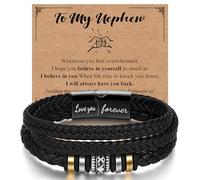 Bracelet en cuir pour garçon, bracelet à fermoir magnétique gravé pour cousin, neveu, frère, petit-fils, fils, cadeau d'anniversaire pour adolescent, 7.5inch, Cuir, Pas de gemme