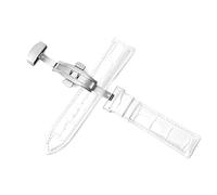 Bracelet en cuir pour homme, 18-24 mm, 20 cm de long, boucle papillon, étanche et respirant, accessoires universels remplaçables,Blanc,21 mm