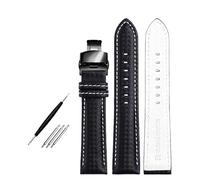 Bracelet en cuir pour homme, 18 mm, 20 mm, 22 mm, longueur 20 cm, motif fibre de carbone et coutures rouges, avec boucle papillon.,Noir Blanc Noir,18 mm