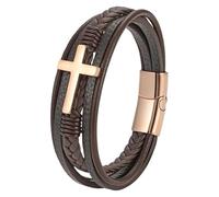 Bracelet En Cuir Pour Homme Avec Croix De Foi, Bracelets En Cuir Tressé Multicouches Avec Fermoir Magnétique, Bijoux Punk Faits À La Main, Cadeaux Religieux Chrétiens Pour Lui Et Elle, Rose Roug