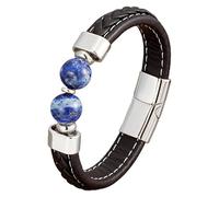 Bracelet En Cuir Pour Homme Avec Perles De Pierres Précieuses Naturelles, Bracelet Manchette En Cuir Noir Tressé Avec Fermeture Magnétique, Bijou Tendance, Cadeau Pour Papa Ou Petit Ami, Blanc, 3