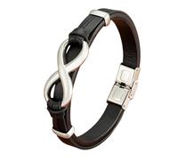 Bracelet En Cuir pour Homme,Bracelet En Cuir De Qualité Supérieure pour Homme Nœud Infini Marron Classique Fait À La Main Style Punk Cadeau pour Garçon Bijoux Accessoires Noir et Argent 23 Cm