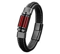 Bracelet En Cuir Pour Homme Décontracté En Pierre Naturelle Œil De Tigre Bracelet En Cuir Tressé Monocouche Noir Avec Fermoir Magnétique Bijoux Cadeau Pour Papa Petit Ami Mari Agate Rouge 23 Cm
