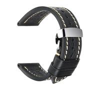 Bracelet en cuir pour homme, fabriqué à la main, 18-26 mm, avec boucle papillon en acier inoxydable, idéal pour les occasions formelles et professionnelles.,Noir,18 mm