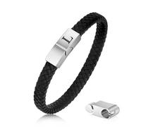 Bracelet en cuir pour homme - Longueur réglable - Avec lettres de l'alphabet - En acier inoxydable - Gravure A-Z - Noir - Bracelet en cuir tressé avec fermeture magnétique