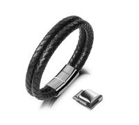 SERASAR 20cm Argent Homme Cuir Bracelet Acier Inoxydable Véritable Multi Tissé Réglable Noir Les Hommes Chaîne Tressé Accessoire Jeune Garcon Bijou Jewelry Luxe Cadeaux Saint Valentin Large Classic