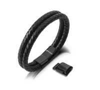 Bracelet en Cuir pour Homme, SERASAR, B004-17, Noir, Bracelet élégant avec fermoir magnétique, cadeau parfait pour mari ou ami