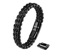 Bracelet en Cuir pour Homme, SERASAR, B009-23, Noir, Bracelet élégant avec fermoir magnétique, cadeau parfait pour père ou frère