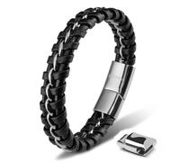 SERASAR Bracelet Homme Cuir Argent 17cm Idée Cadeau Homme Acier Inoxydable Véritable Multi Tissé Réglable Les Hommes Chaîne Tressé Accessoire Jeune Garcon Cadeaux Saint Valentin Large Classic