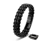 SERASAR Bracelet Cuir Homme, Cuir, en pour Homme Reglable, Accessoires Cadeau Bijoux Anniversaire Noir 23cm